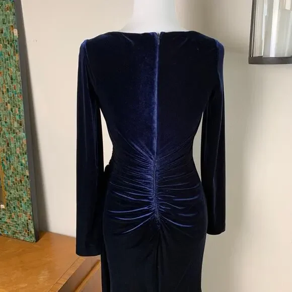 Vince Camuto Size 8 Maxi Dress Gown Midnight Blue Velvet Draped Formal Holiday - Picture 9 of 12